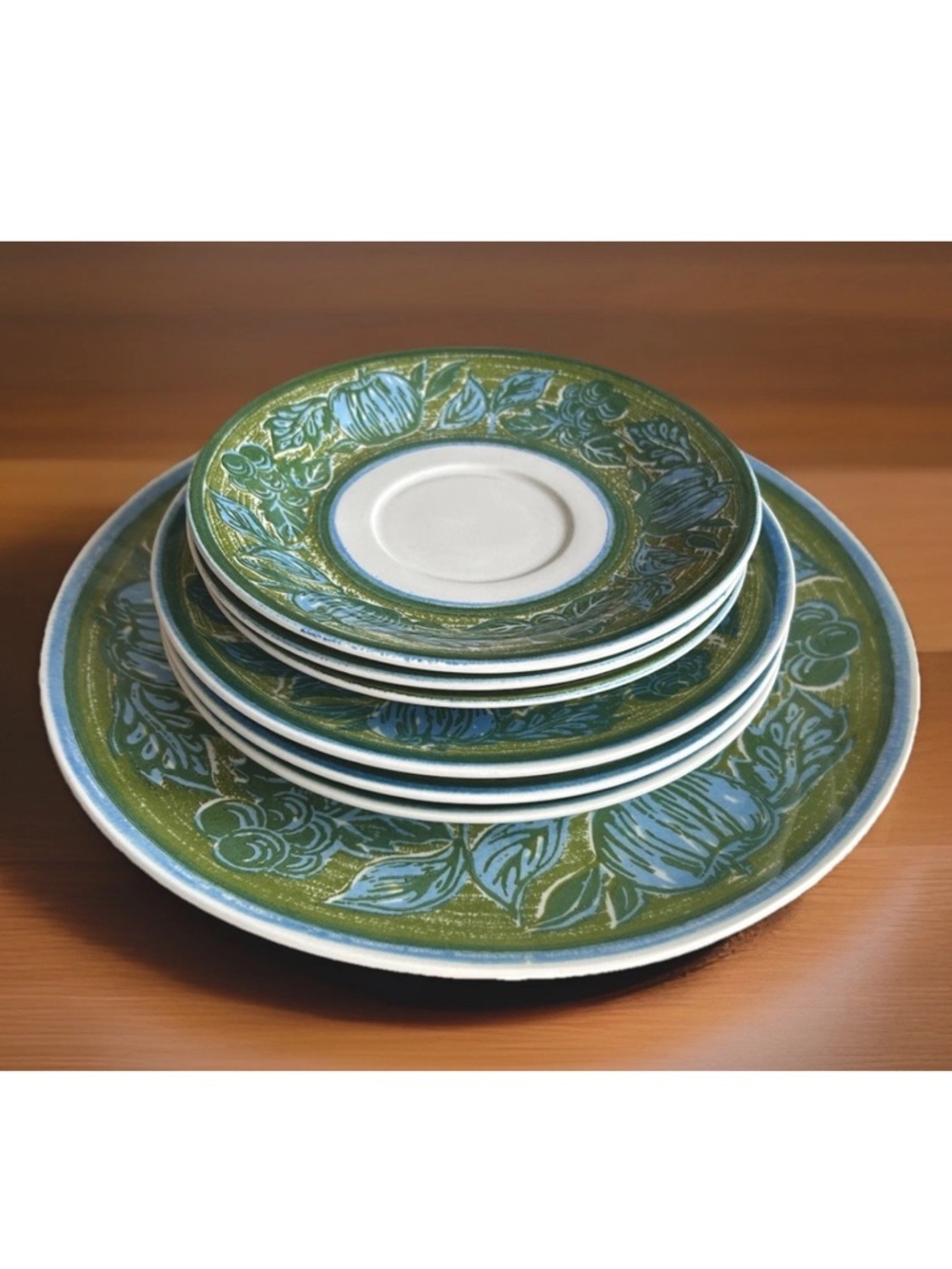 VTG Royal China Ironstone Blue Apple LOT OF 7 Dinner & Salad Plates & 6” Saucer